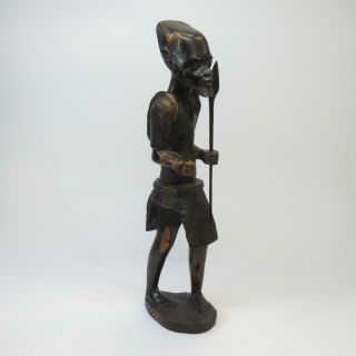 13 " Vintage Hand Carved Wooden African Tribal Hunter Statue Figurine W/ Spear