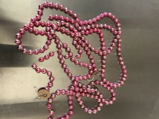 94” Antique Sweet Christmas Pink Mercury Glass Garland 3/8” Beads