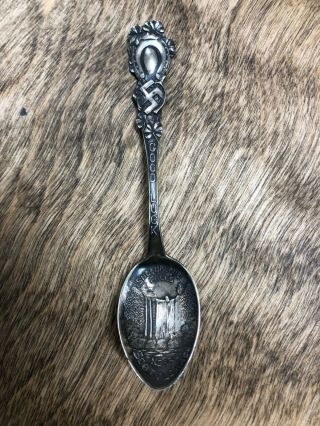 Seattle Washington,  Swastika Good Luck Horseshoe Sterling Silver Souvenir Spoon