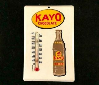 Vintag Kayo Chocolate Drink Embossed Thermometer Rare Old Advertising Metal Sign