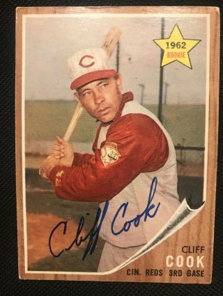 Cliff Cook Signed 1962 Topps Signed Baseball Card Autographed Rare 41