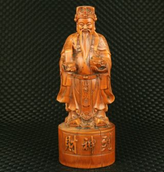 Chinese Old Boxwood God Of Wealthy Buddha Netsuke Collectable Statue Figure