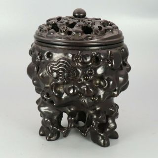 Chinese Exquisite Hand - Carved Wood Incense Burner