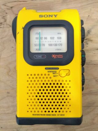 Sony Icf - 805w Self - Powered Emergency Hand Crank Radio Receiver Yellow Rare D