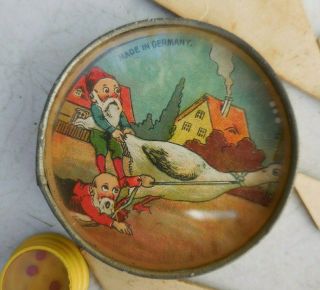 Antique Dexterity Toy Puzzle & Mirror Germany Elf Gnomes W/ Goose Duck