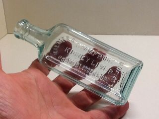 Small Antique Aqua Dr.  Kilmers Swamp Root Kidney Cure Sample Bottle,  London.