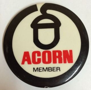 ACORN Member Vintage Rare Pinback Button Black White Red 2 1/4 