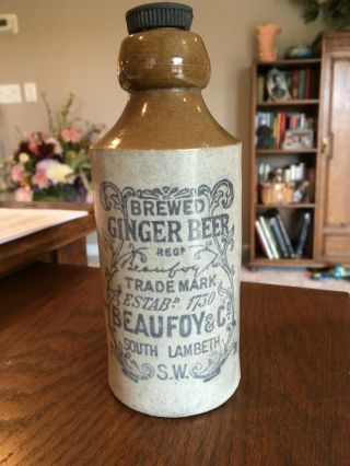 Antique Ginger Beer Stoneware Bottle Two Tone Beaufoy & Co South Lambeth Marked