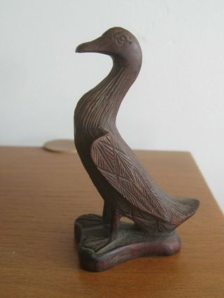 Fine Old Antique Chinese Carved Hardwood Wood Carved Carving Duck Statue Signed
