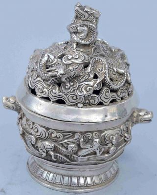 China Handwork Collectable Miao Silver Carve Dragon Exorcism Unique Old Statue
