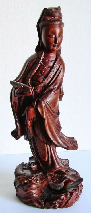 Chinese Carved Wood Figure Of Kuan Yin Finely Carved Antique