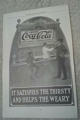 1905 Coca Cola Very Rare Ad Showing Coca Cola Fountain & Customer & Boy.