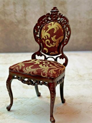Vintage Miniature Dollhouse Artisan Silk Upholstered Carved Parlor Chair Bespaq