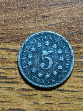 Extremely Rare Find Five Cent Variety 2 Shield Nickel With Error.