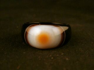 Exquisite Pure Tibetan Natural Agate Dzi Holy Eyed Ring S022