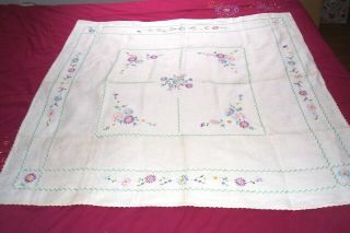 Vintage Hand Embroidered Cotton/ Linen Tablecloth