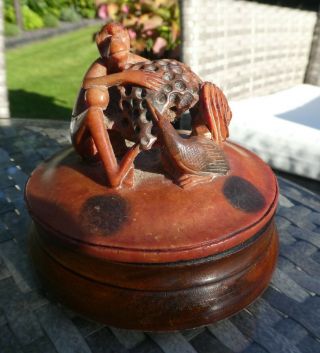 19th Century Antique Chinese Soapstone Hand Carved Monkey Chicken Scene Wood