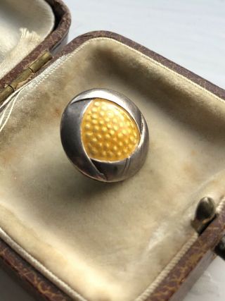 Antique Art Deco Silver Canary Yellow Enamelled Sterling Silver Button