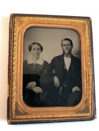 Early Antique Large Half Plate Ambrotype Portrait Of Couple Man Woman