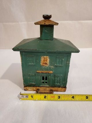 Antique early cast iron still bank house 3