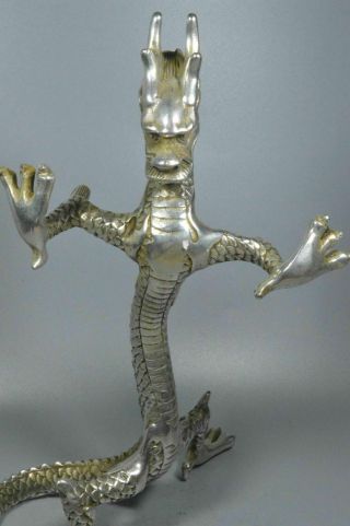 China Collectable Souvenir Handwork Miao Silver Carve Roar Dragon Lucky Statue