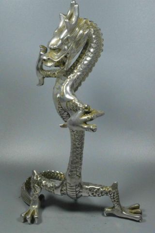 China Collectable Souvenir Handwork Miao SIlver Carve Roar Dragon Lucky Statue 2