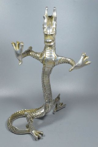 China Collectable Souvenir Handwork Miao SIlver Carve Roar Dragon Lucky Statue 3