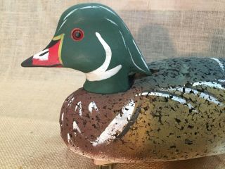 Rare Ll Bean Drake Wood Duck Cork Decoy With Wood Head,  Keel,  And Tail