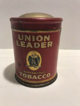 Antique Union Leader Smoking Tobacco Tin,  Red Tin,  Gold Dome,  Eagle