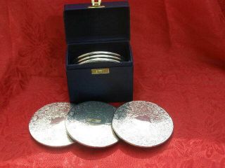 Boxed Set Of 6 Vintage Silver Plated Pattern Drinks Coasters Drinks Mats