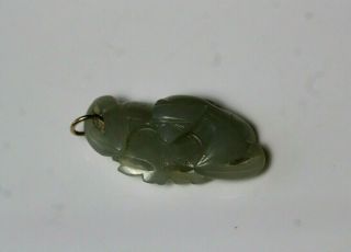 Antique Chinese Carved Jade Bat Pendant With 14k Gold Jump Ring