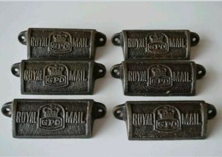 6 Vintage Cast Iron Royal Mail Gpo Drawer Pull Handles Chest Post Office Gpo