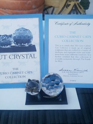 Rare Curio Cabinet Cats 1986 Cut Crystal W/ Certificate Of Authenticity/book