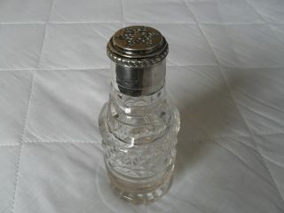 Antique Edwardian Solid Silver Topped Cut Glass Sugar Shaker Hallmarked 1909