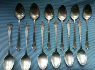Set Of 12 Late Victorian English Sterling Silver Patterned Tea Spoons
