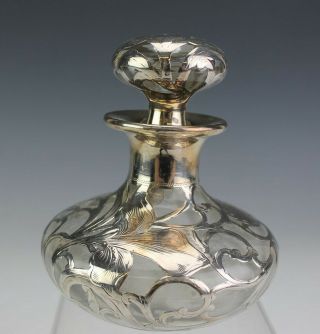 Antique Alvin Sterling Silver Art Nouveau Floral Overlay Perfume Bottle Nr Sms
