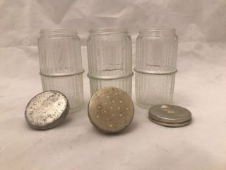 Antique 3 Hoosier Cabinet Glass Spice Jars With Zinc/metal Lids
