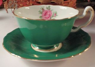 Vintage Adderley Bone China Made In England Floral Green Cup & Saucer
