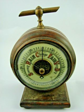 Antique Wooden Ships / Desk Aneroid Barometer,  Enamel Face,  Brass Handle A/f