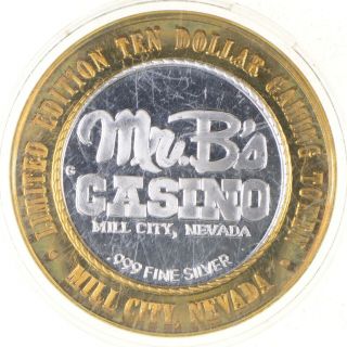 . 999 Fine Silver Center Mr.  B ' s Mill City Casino $10 Token - Rare 878 2