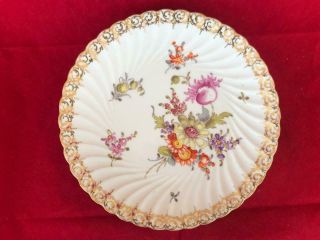 Fine Antique Dresden Porcelain Hand Painted Floral Cabinet Plate.  2.  C1880.