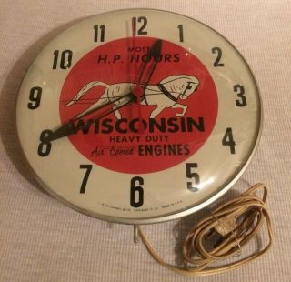 Rare Vintage Wisconsin Heavy Duty Air Cooled Engines Advertising Clock - -