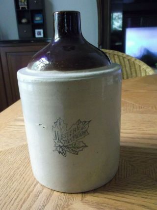 Western Stoneware 1/2 Gallon Crock Jug With Maple Leaf