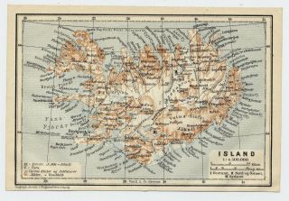 1909 Antique Map Of Iceland