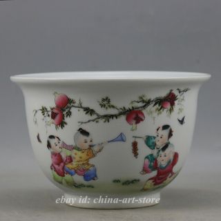 5.  9 " Chinese Famille - Rose Porcelain Children Kid Boy Pomegranate Tree Flowerpot