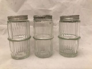 Antique 3 Hoosier Cabinet Glass Spice Jars With Zinc/metal Lid