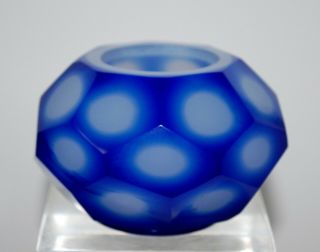 Chinese Peking Glass Cobalt Blue And White Cut Overlay Small Bowl.