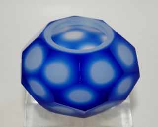 Chinese Peking Glass Cobalt Blue and White Cut Overlay Small Bowl. 2