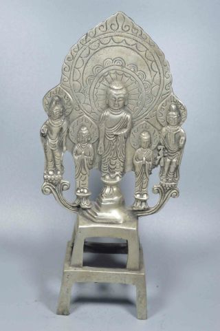 Collectable Handwork Old Tibet Miao Silver Carve Temple Buddha Auspicious Statue