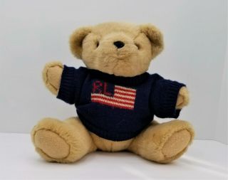 Ralph Lauren Polo 14 Inch Stuffed Teddy Bear Usa Flag Sweater Plush Vintage 1996